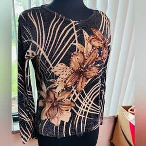 The Magic Scarf Company Black Copper Embellished Floral Sequin Women's Blouse